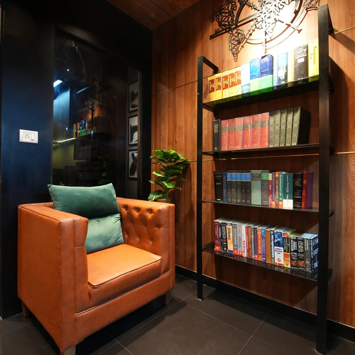 Warm walnut library interior craftsmanship